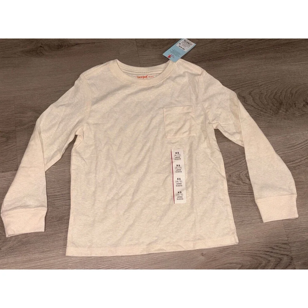 Boys‎ XS 4/5 Beige Long Sleeve T-SHIRT With Pocket NWT